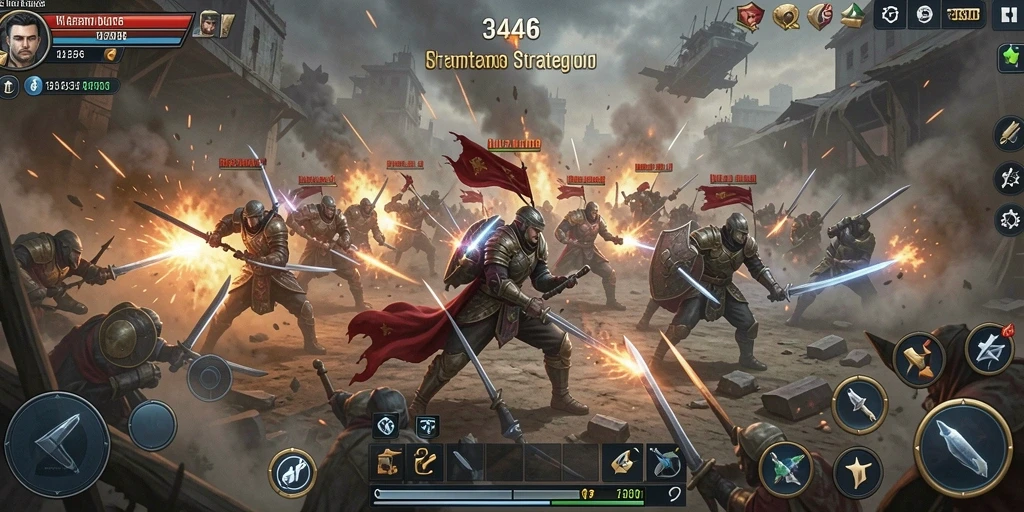 Screenshot gameplay 3446 menampilkan pertempuran strategis yang mendebarkan.