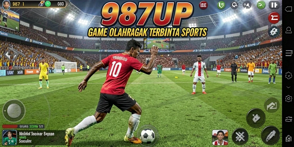 Tangkapan layar utama 987UP menunjukkan aksi seru di lapangan.