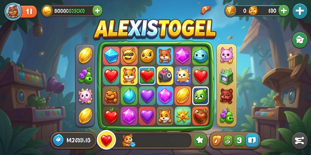 Tampilan gameplay ALEXISTOGEL saat menyelesaikan tantangan Match-3.