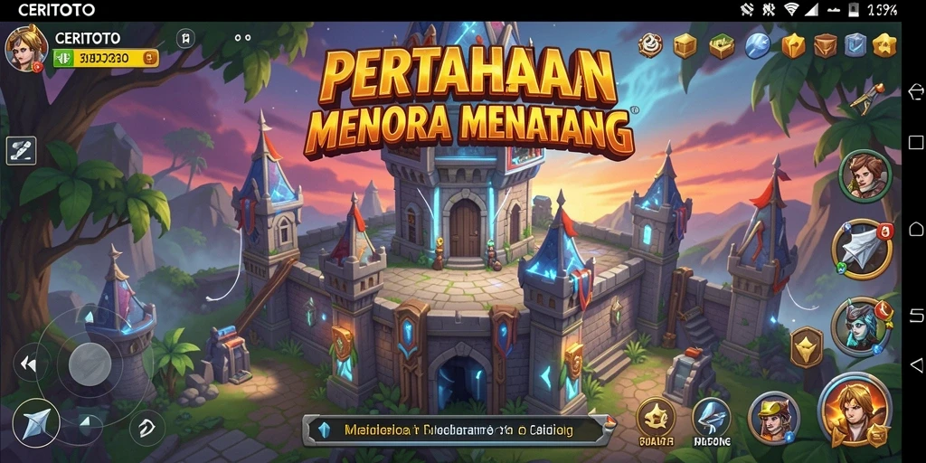 Tampilan menara dan musuh dalam gameplay Tower Defense yang mendebarkan.