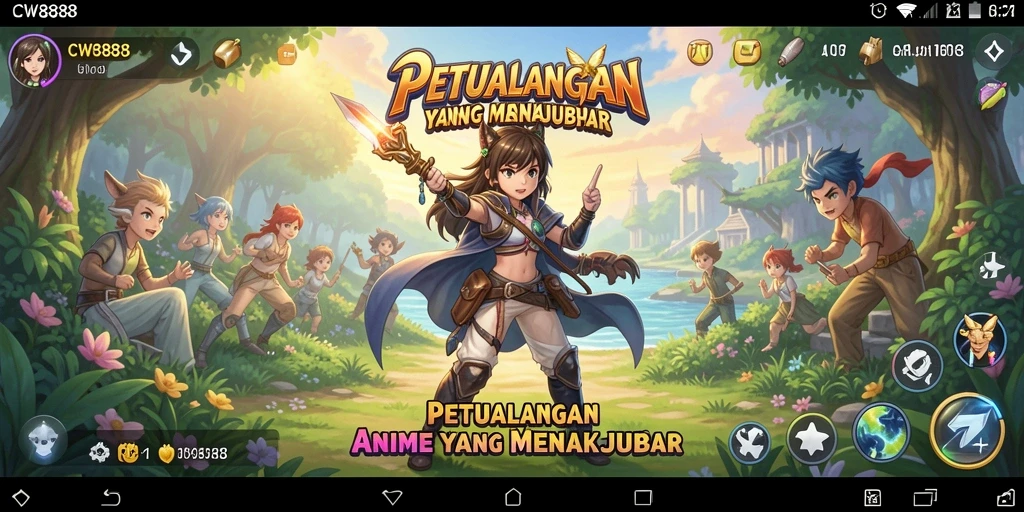 Screenshot gameplay CW8888 dengan karakter anime yang menawan.