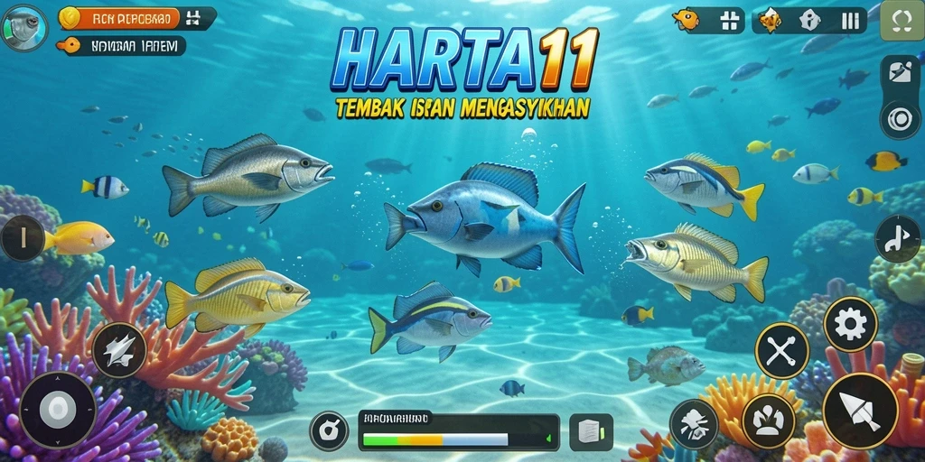 Screenshot HARTA11 menampilkan gameplay seru menembak ikan.