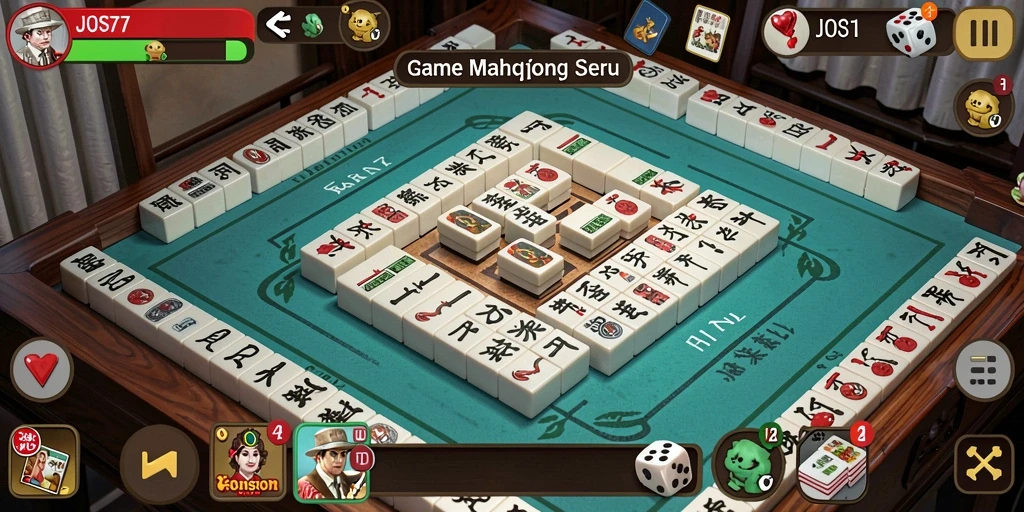 Tampilan gameplay seru dalam JOS77, menunjukkan mahjong yang menantang.