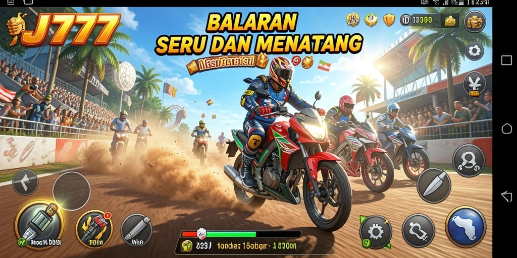 Gambar menunjukkan aksi balapan motor yang seru di JT777.