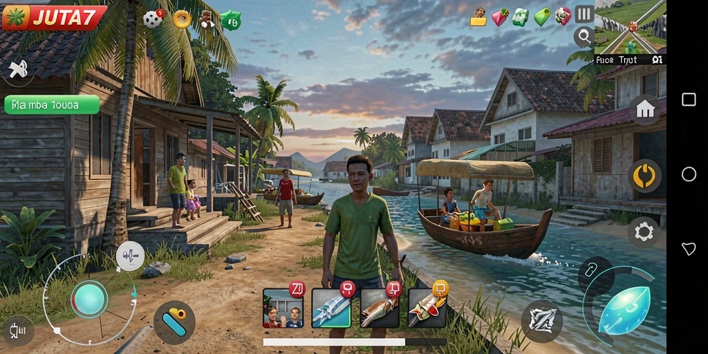 Gameplay JUTA7 menampilkan interaksi sosial dan eksplorasi mendebarkan.