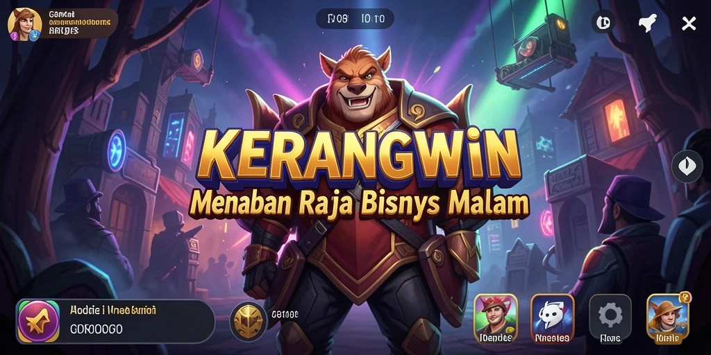 Penggambaran gameplay KERANGWIN yang menampilkan strategi bisnis malam yang seru.