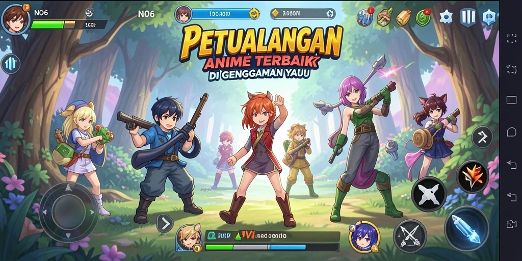 Tampilan gameplay N06 yang penuh aksi dan warna-warni.