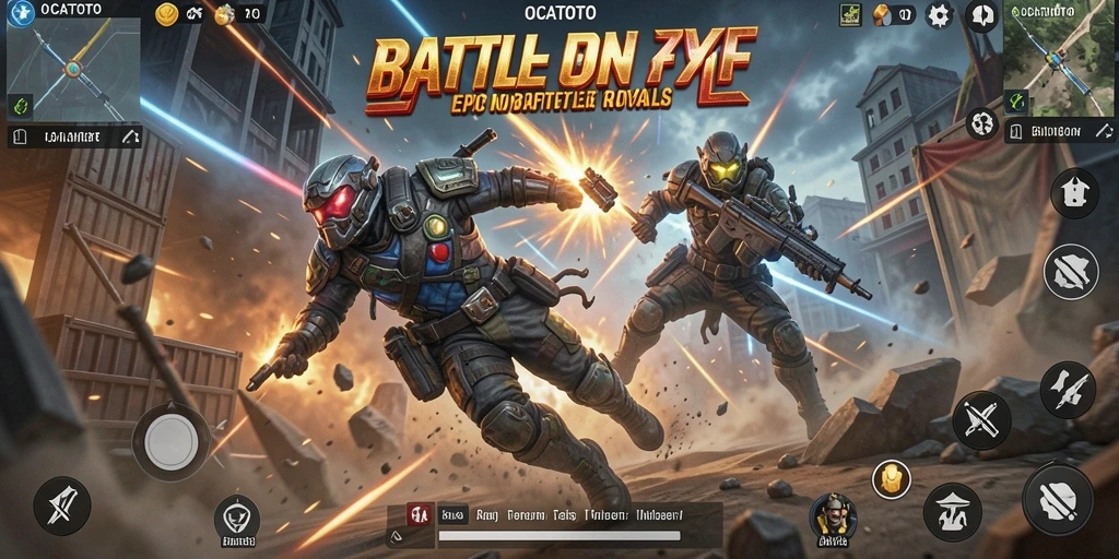 Screenshot utama OCATOTO menampilkan aksi gameplay Battle Royale yang intens.