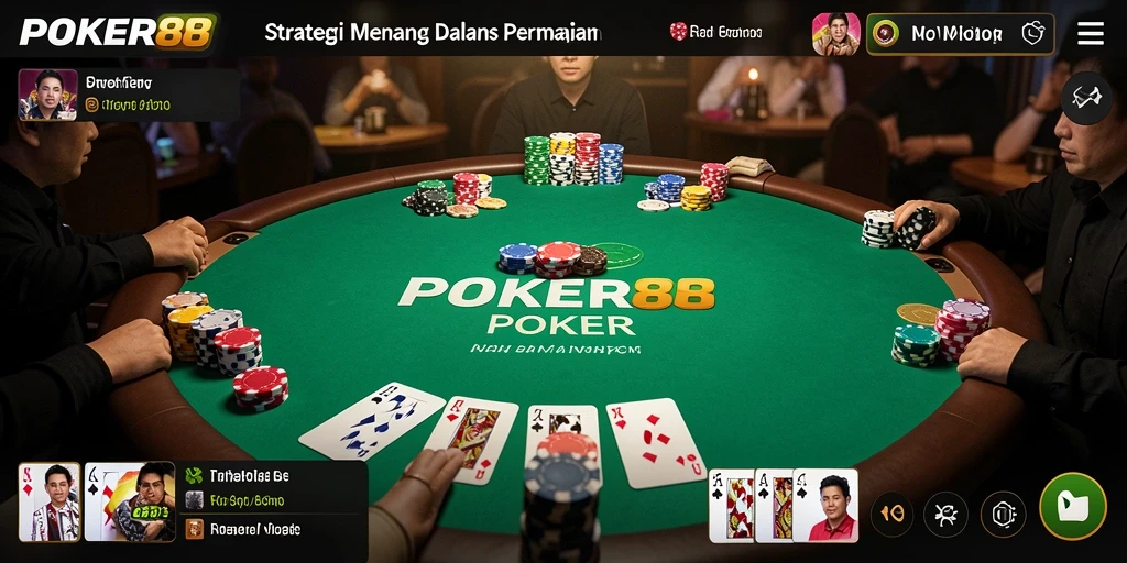 Screenshot gameplay POKER88 menunjukkan aksi poker yang mendebarkan.