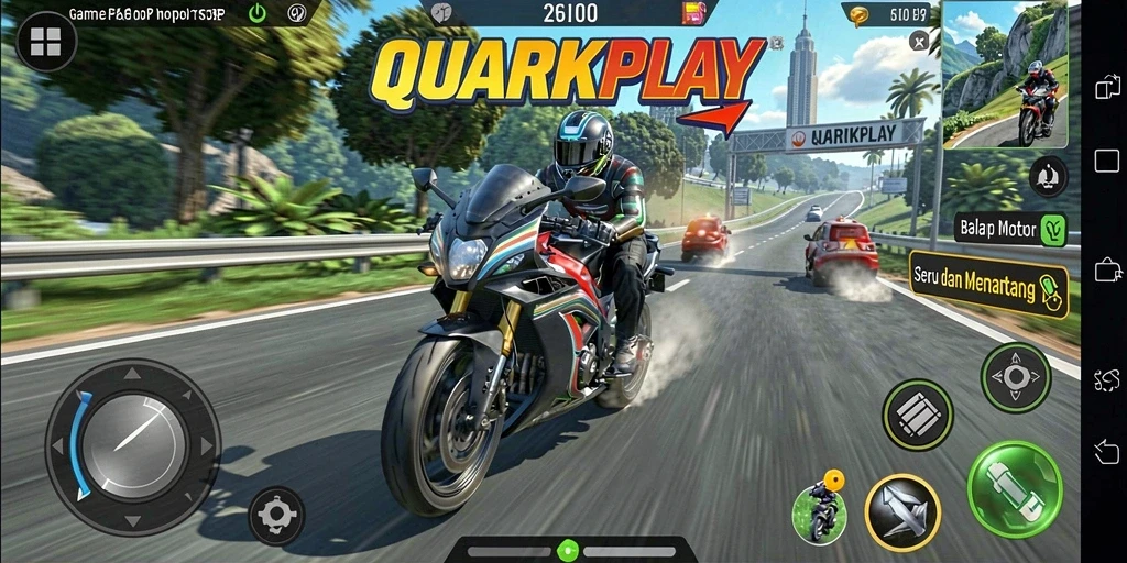 Tampilan menarik dari gameplay balap motor QUARKPLAY.