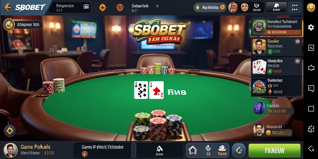 Tampilan gameplay Poker menarik di SBOBET dengan suasana kasino.
