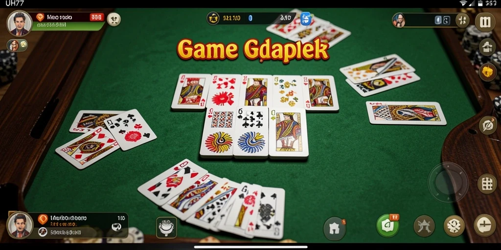 Screenshot UH77 menunjukkan gameplay Gaple yang seru dan interaktif.