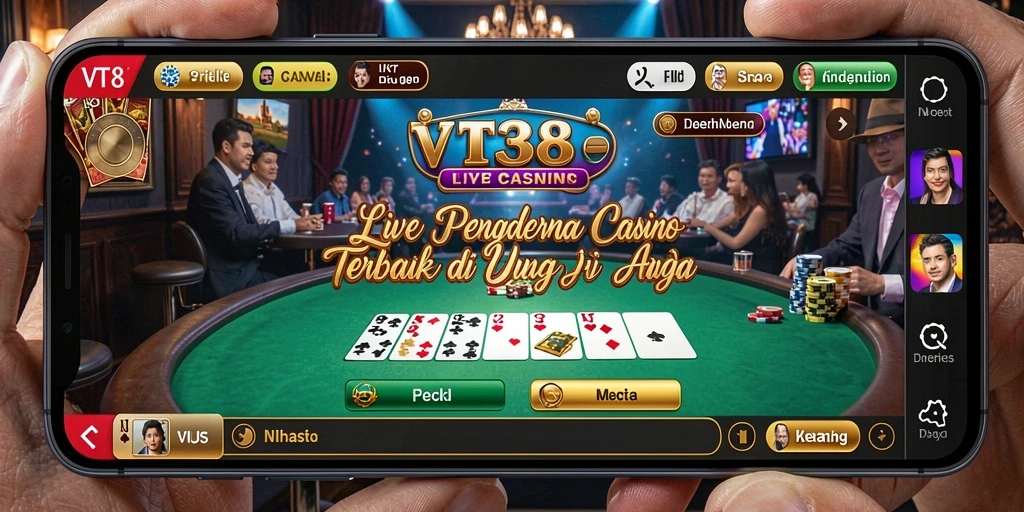 Screenshot gameplay Live Casino dengan dealer profesional dan suasana kasino yang nyata.